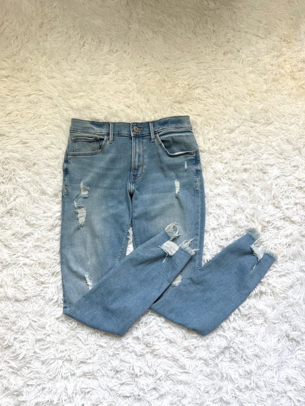 Express Women's Light Blue Ripped Skinny Jeans